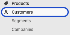 The Shopify admin side navigation menu with the Customers option highlighted.