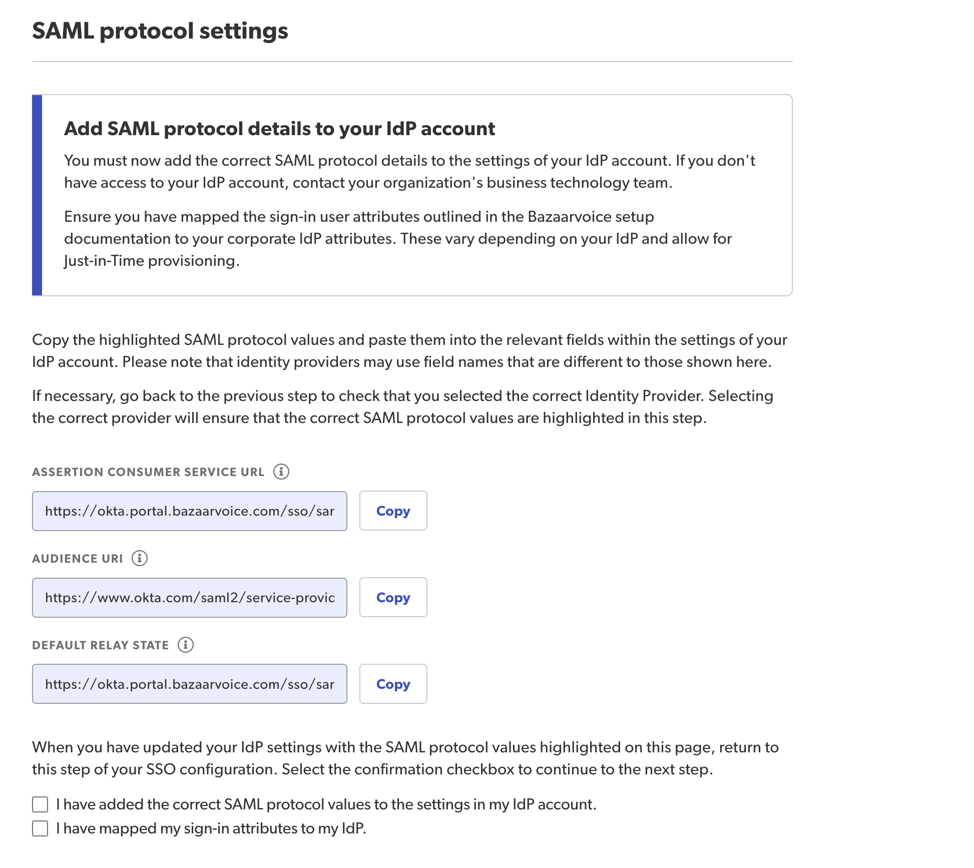 SAML protocol settings