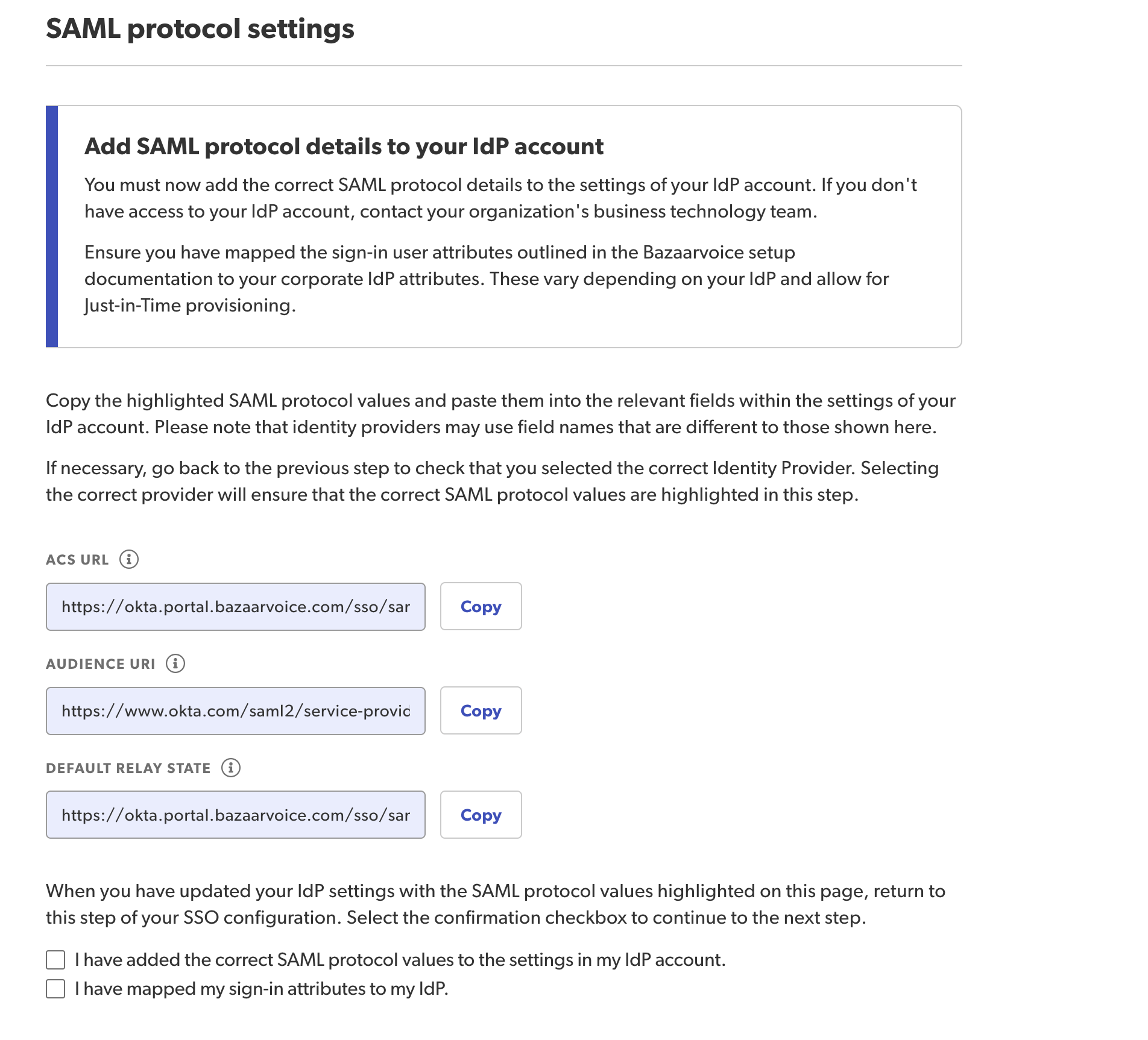 Setup wizard for SAML protocol settings