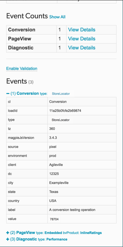 Analytics Inspector - test conversion page
