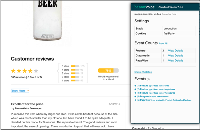 Bazaarvoice Analytics Inspector