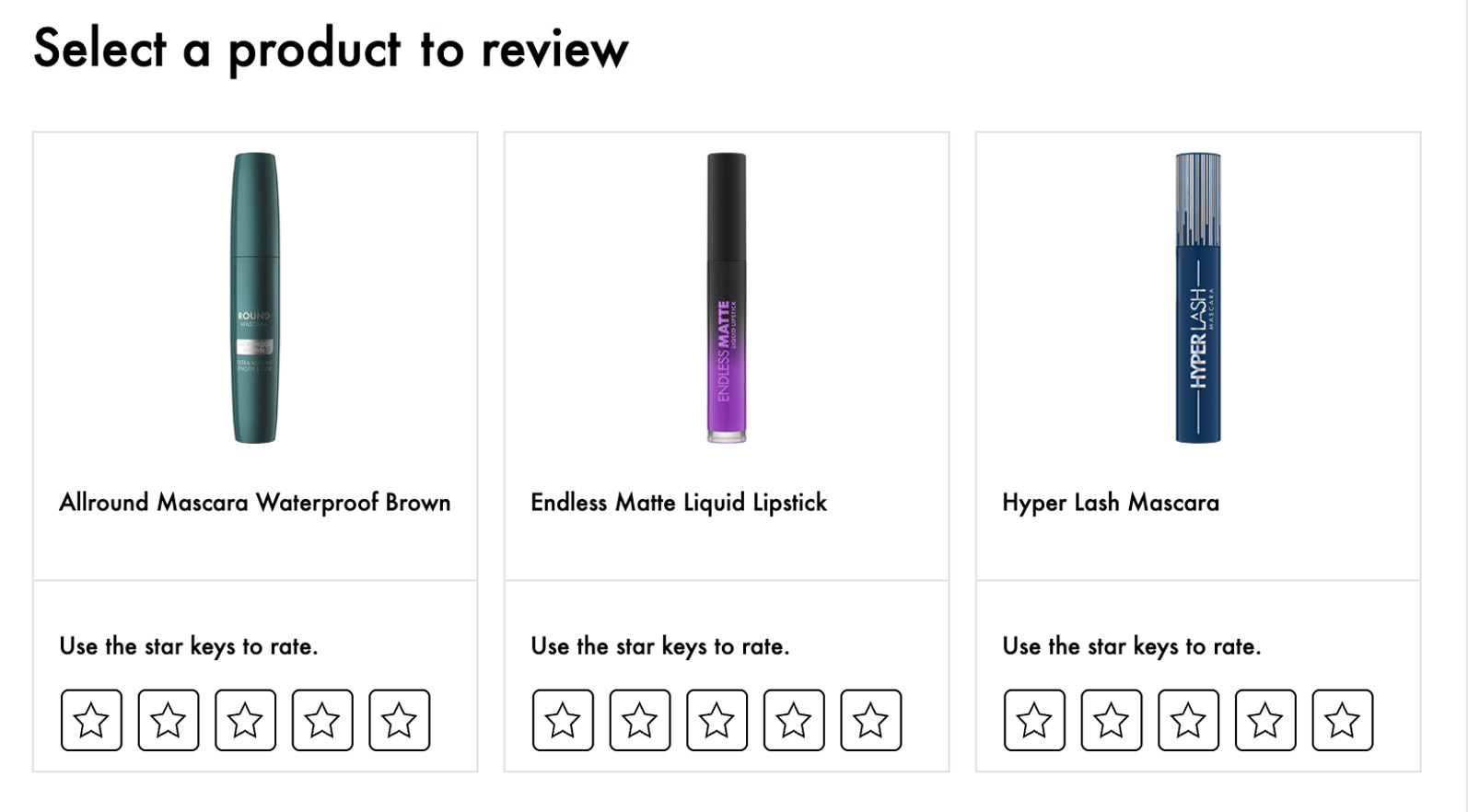 Product picker showing a specific product family