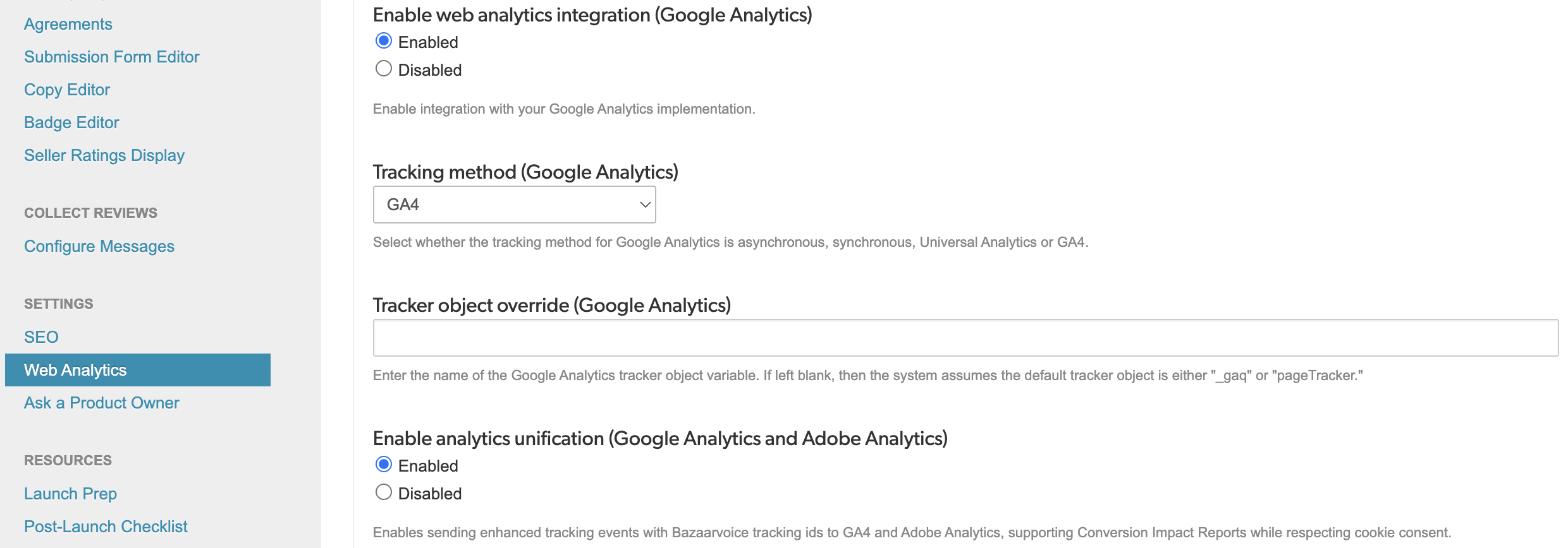 Configure web analytics