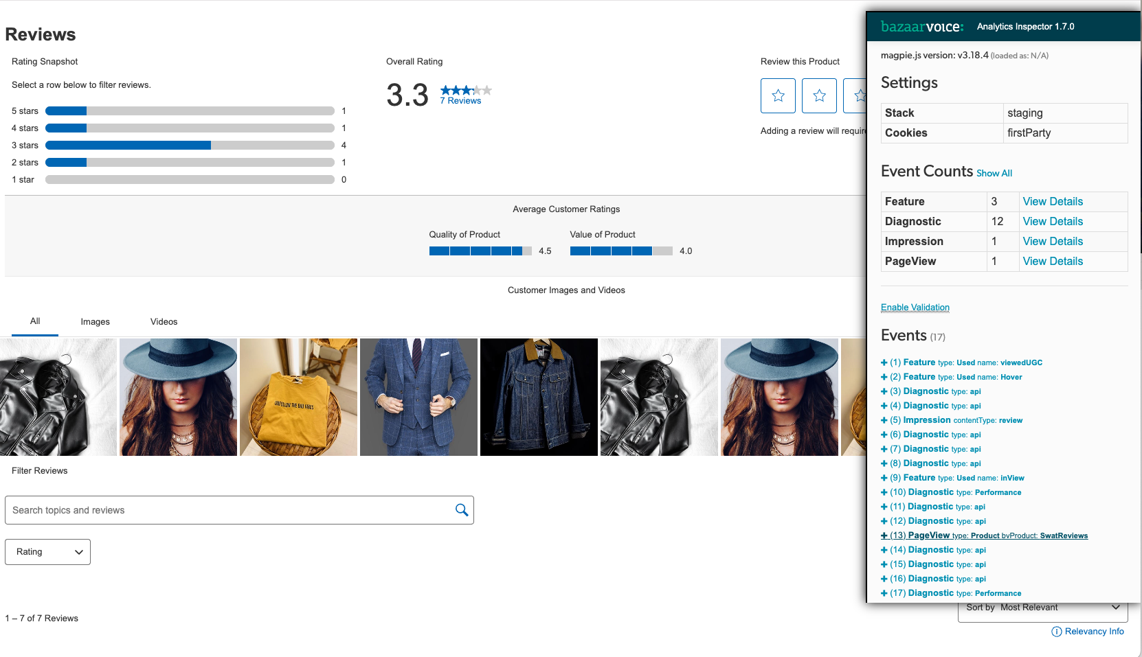 Bazaarvoice Analytics Inspector