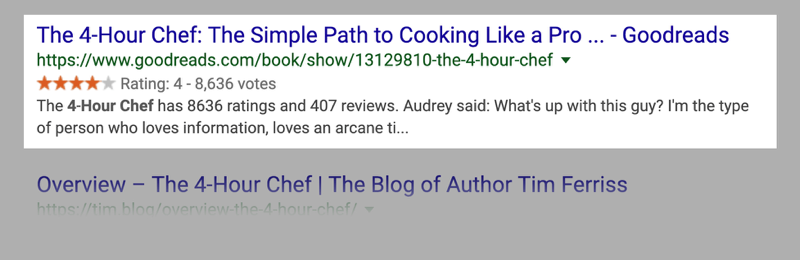 Example of a Google search result showing a rich snippet with star ratings and review count