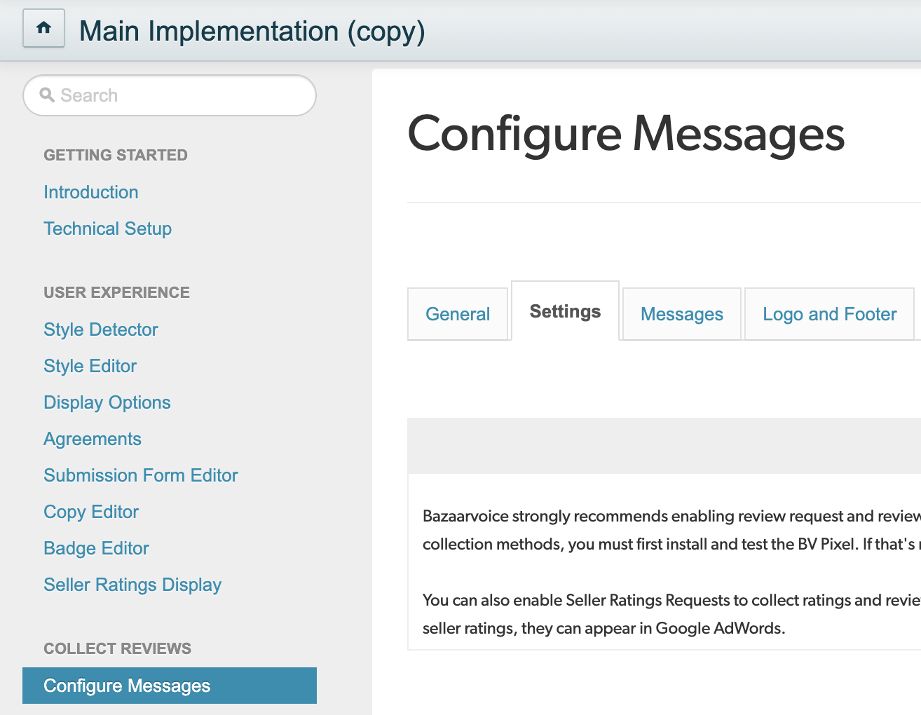 Configure messages section in the Portal Ratings and Reviews configuration