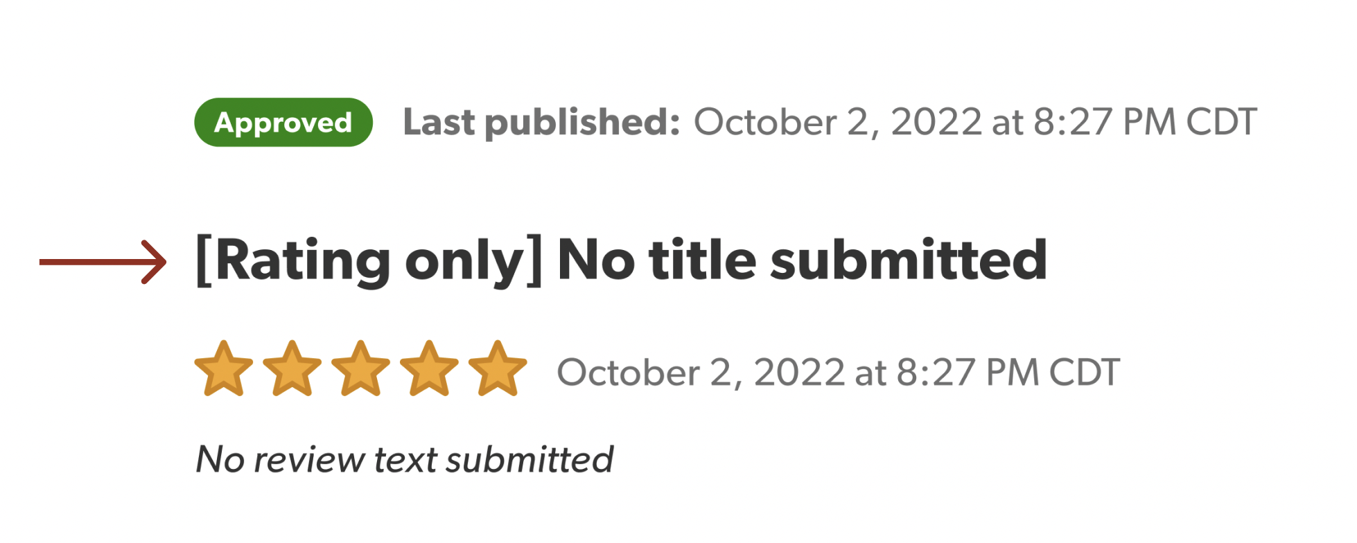 The Rating only label displayed on a review card next to the star rating.