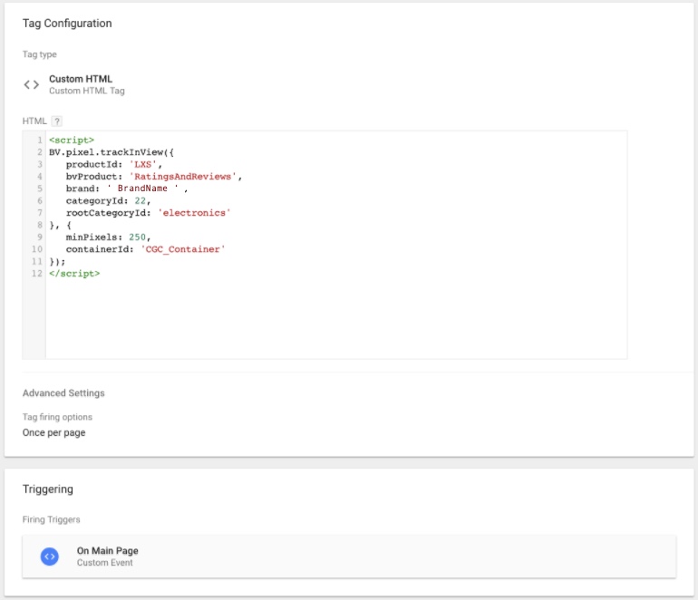 Screenshot of triggering code