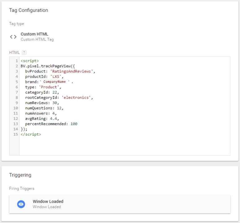 Screenshot of trigger configuration code