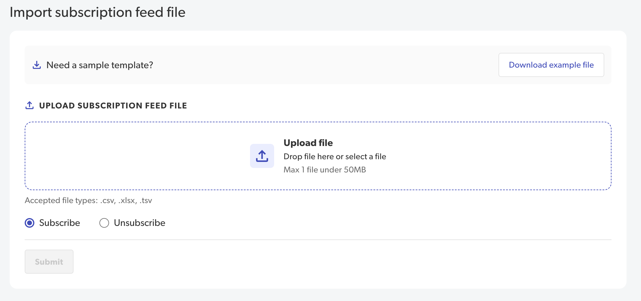 Import subscription feed dialog