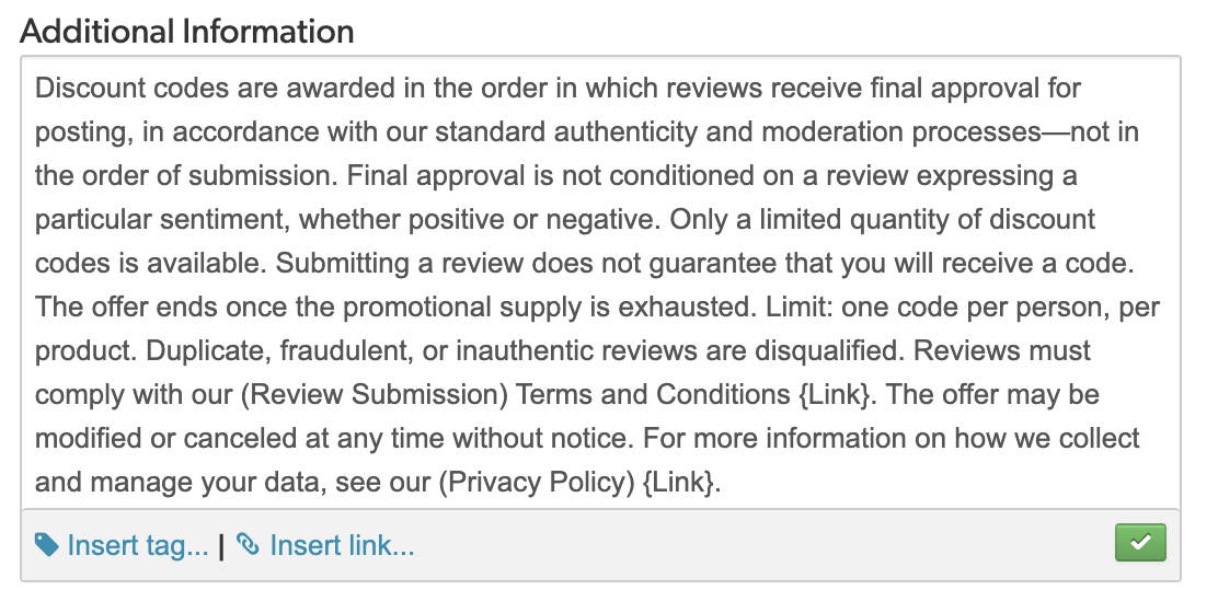 Additional information section showing an example you can use for the Review Request Footer