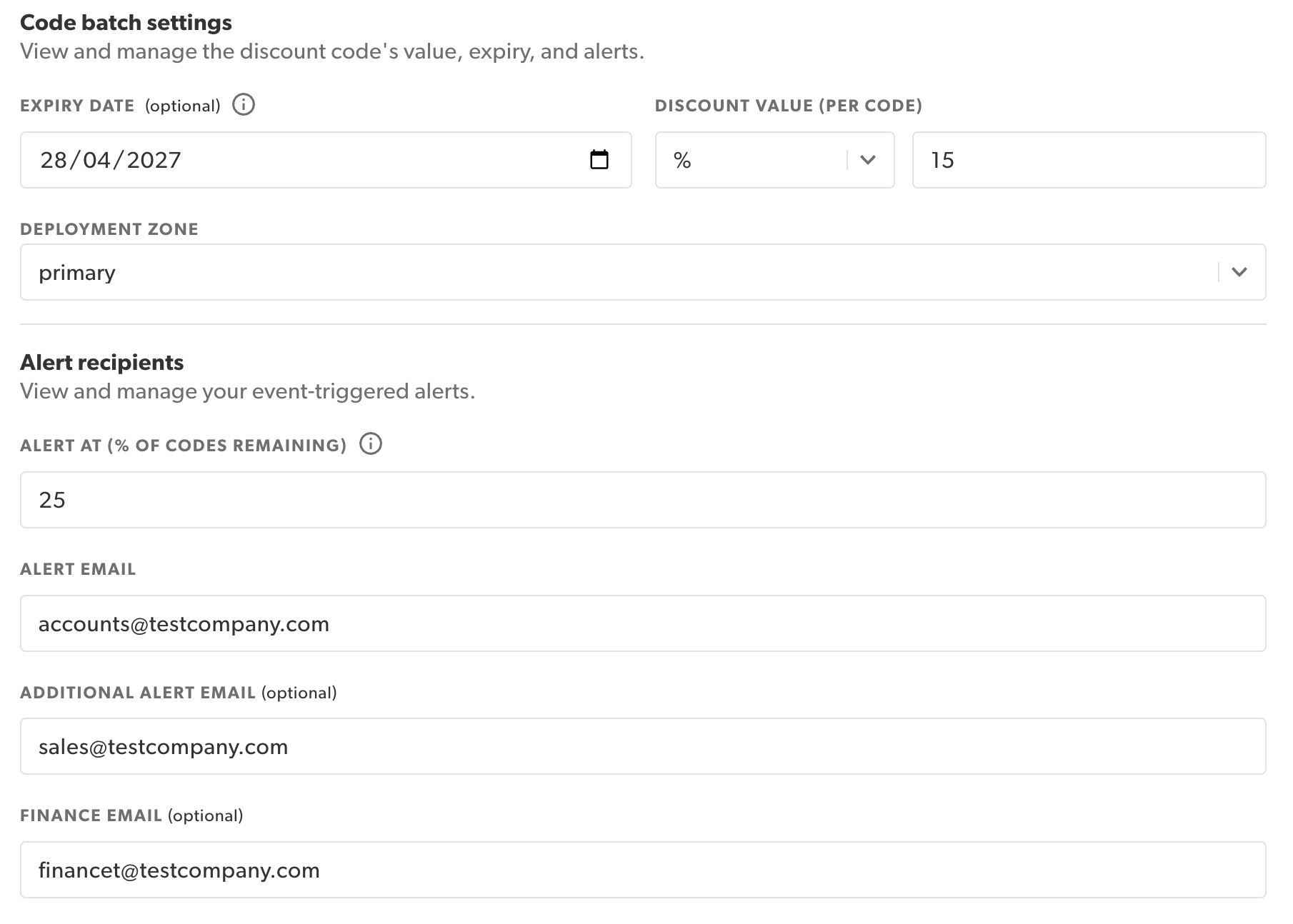 Configure code batch settings