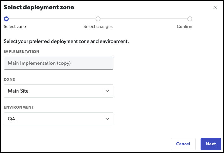 Select Deployment Zone dropdown