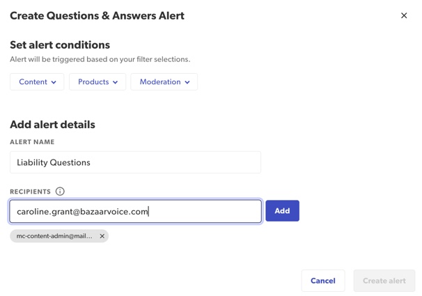 Image of the Q&A alerts modal