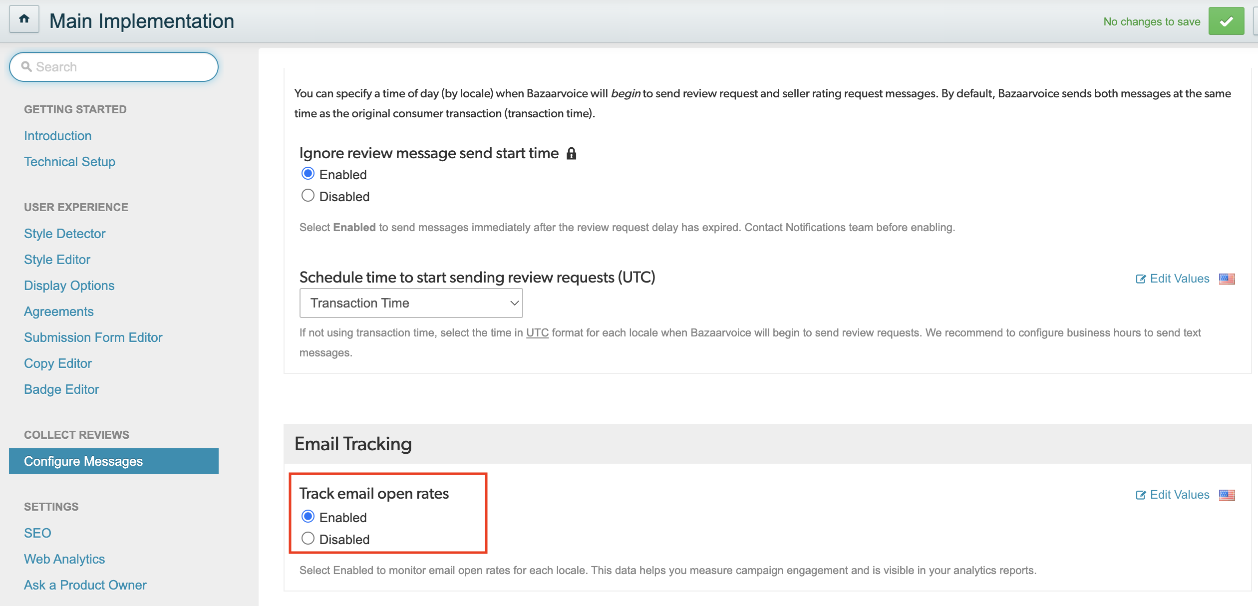 Track email open rates setting in the Portal