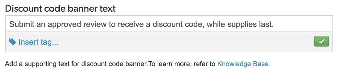 Discount code banner text sections showing an example text