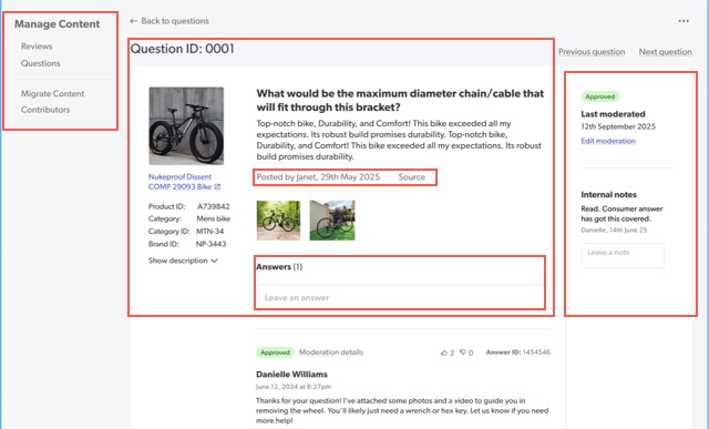 Screenshot of the Questions Detail View
