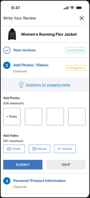 Submission form showing the various options that you use to add videos to your review
