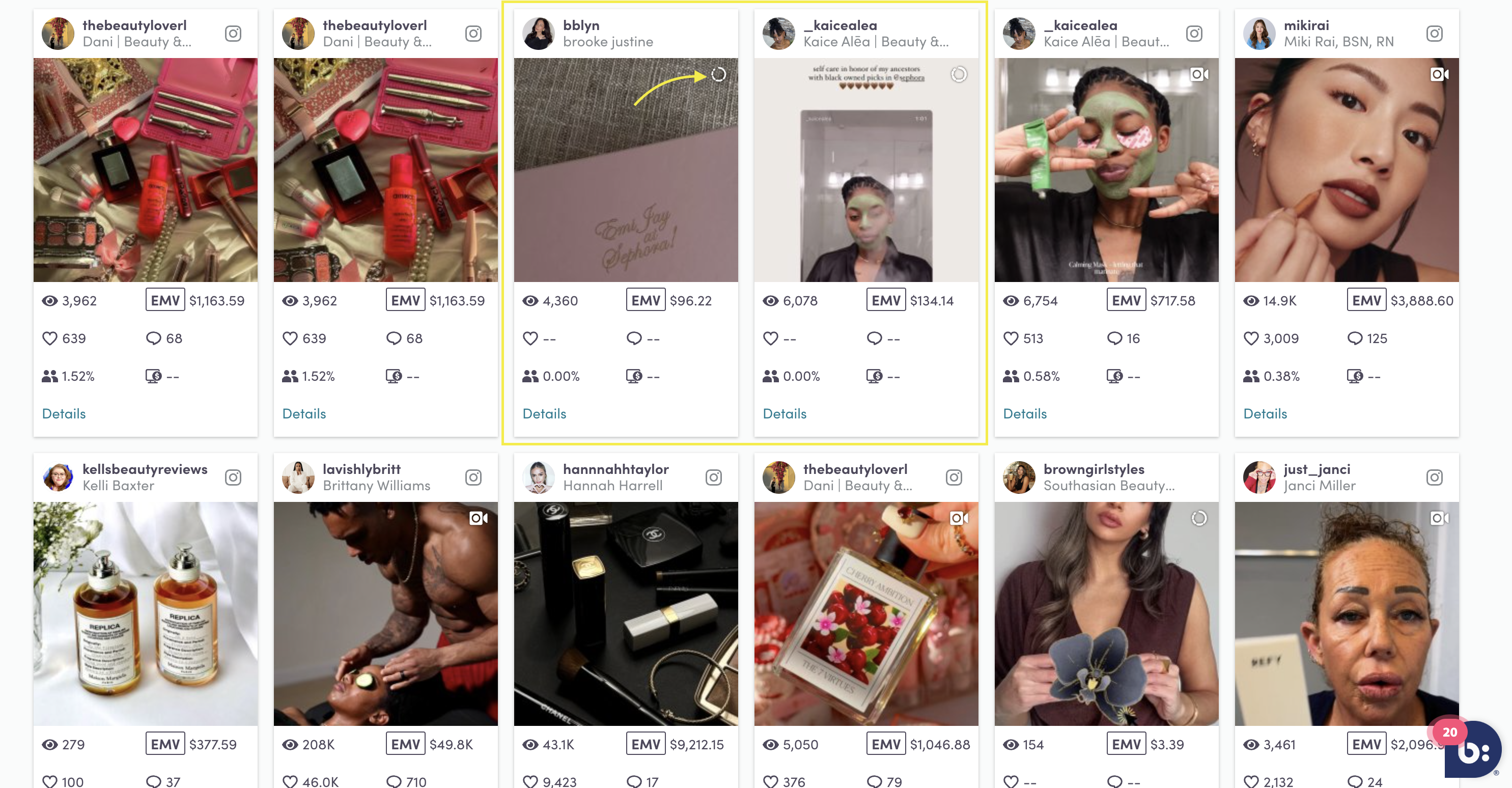 An Instagram story post in the Social Content dashboard showing a small circle indicator in the top right corner